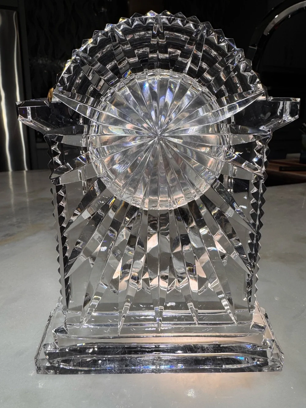 Vintage Waterford Crystal Mantel Clock Art Deco Fanburst Quartz Ireland Signed